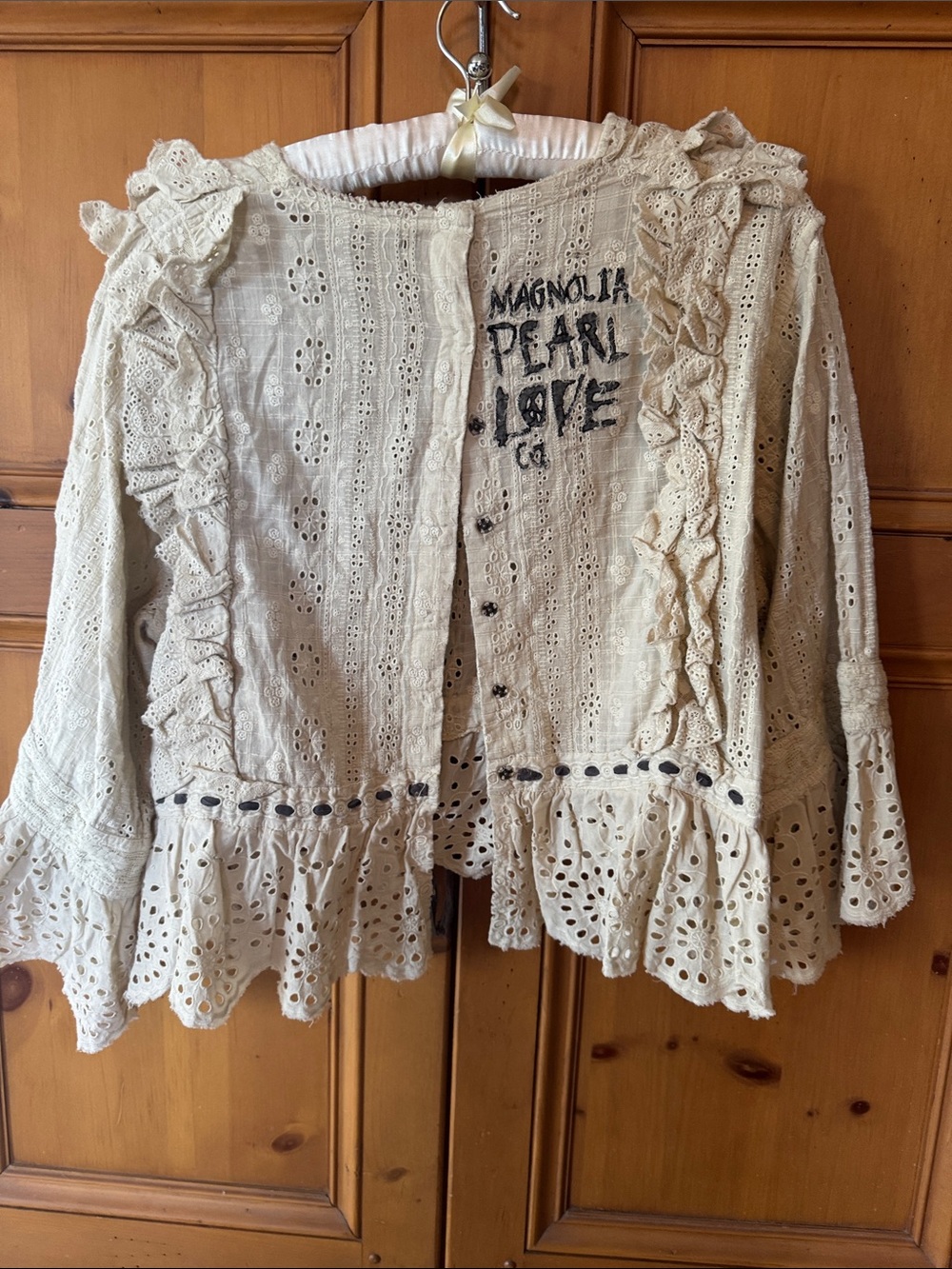 Magnolia Pearl Cream Eyelet Ruffle Blouse - Picture 4 of 5